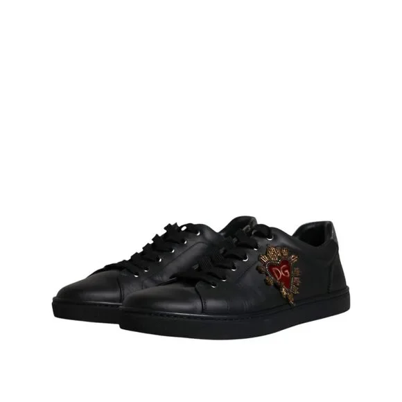 Dolce & Gabbana Black Leather London Heart Men Sneakers Shoes